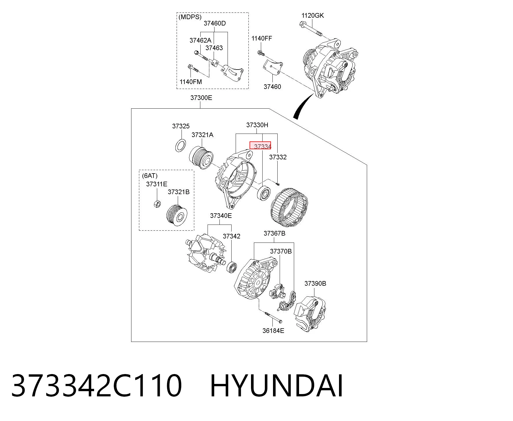 373342C110 Hyundai/Kia Cojinete de alternador