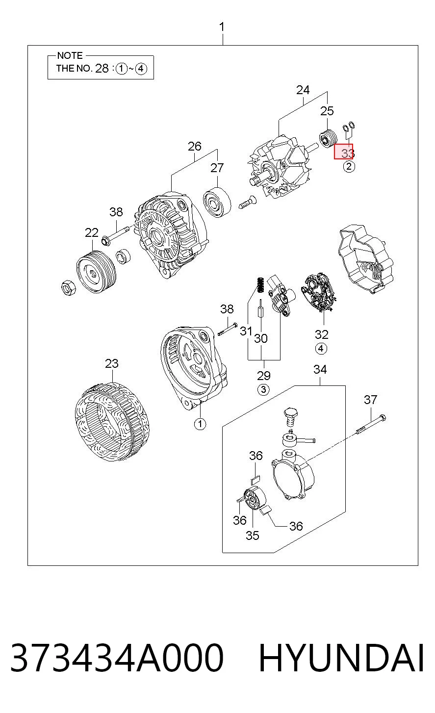 Retén del alternador 373434A000 HYUNDAI