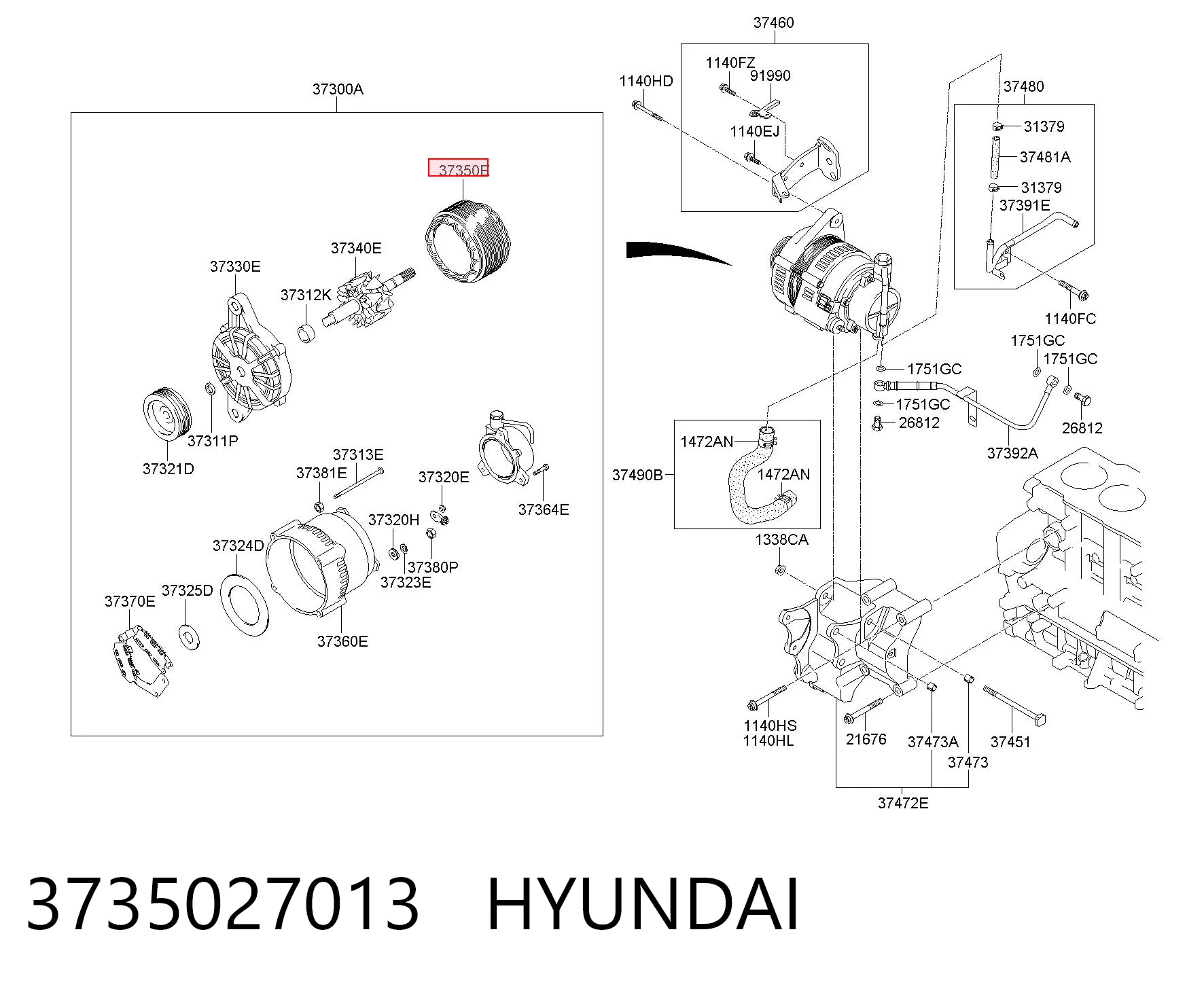 Estátor del alternador 3735027013 HYUNDAI