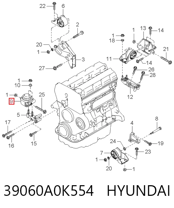 Soporte de motor derecho 39060A0K554 HYUNDAI