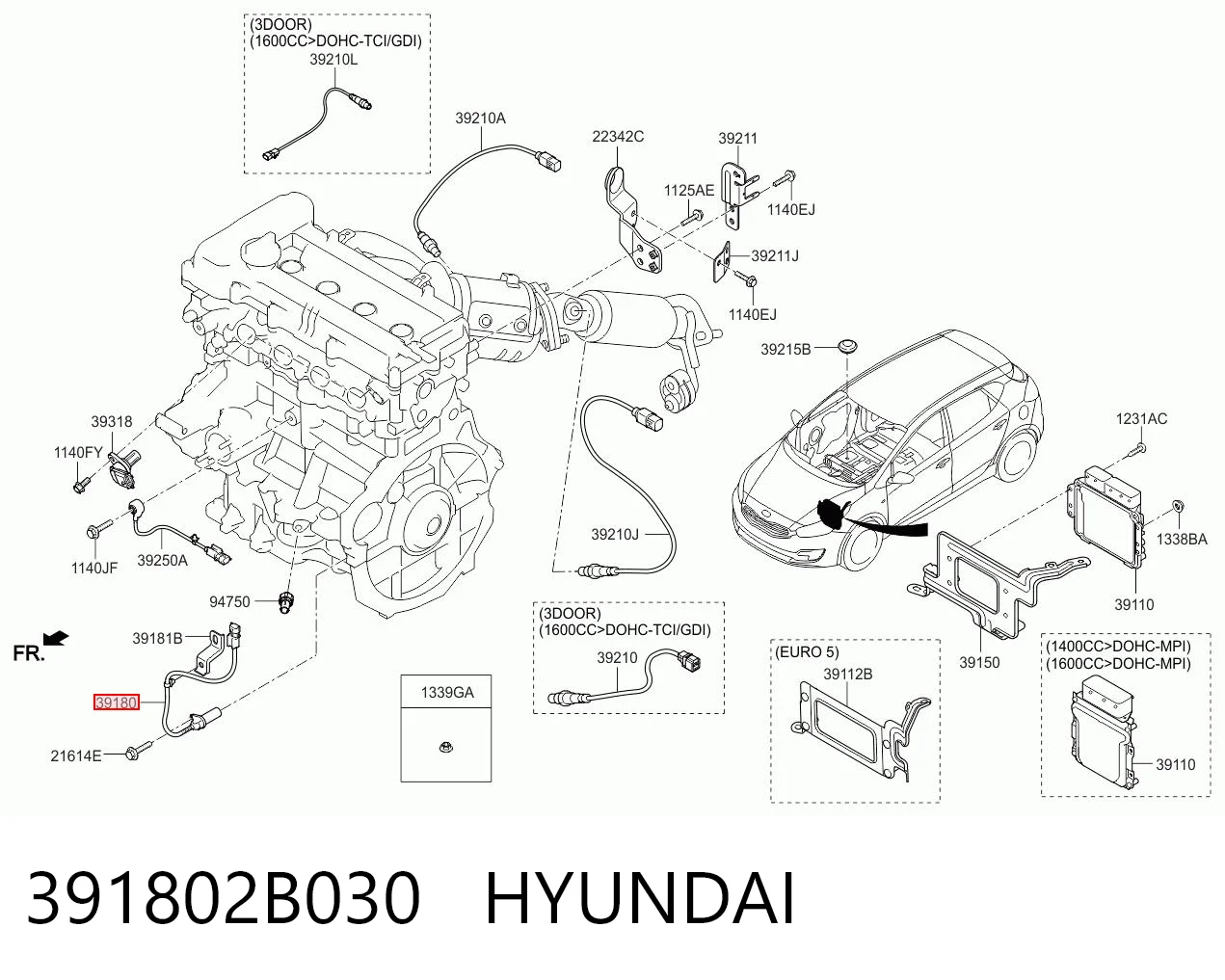 391802B030 Hyundai/Kia Sensor de posición del cigüeñal