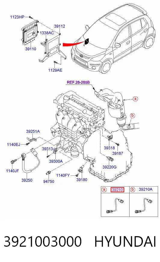 3921003000 Hyundai/Kia Sensor de oxígeno previo al catalizador