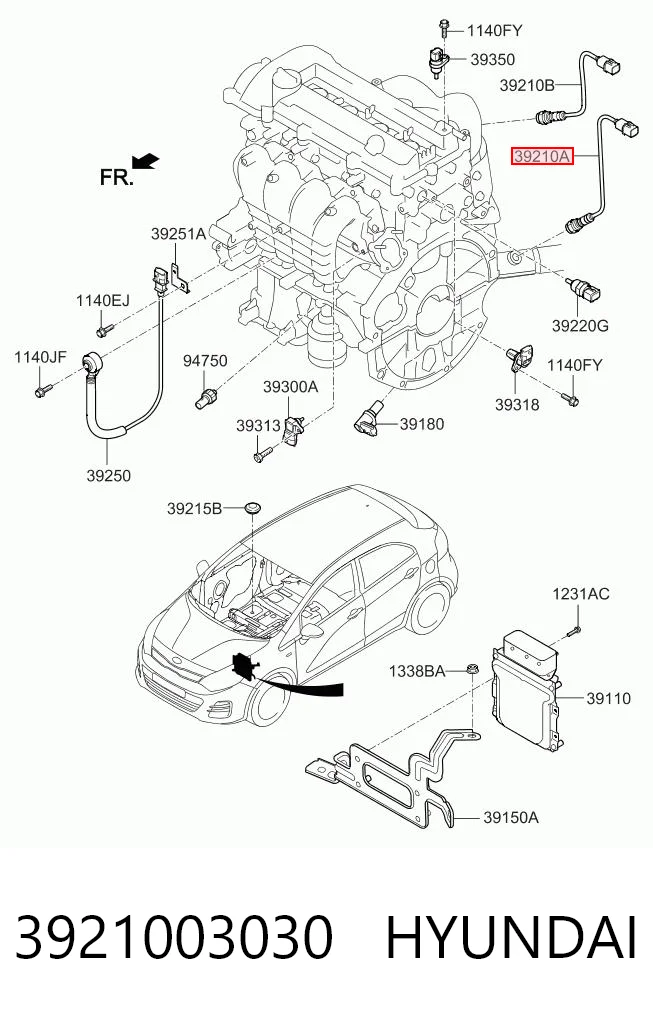 3921003030 Hyundai/Kia Sonda lambda de oxígeno posterior al catalizador