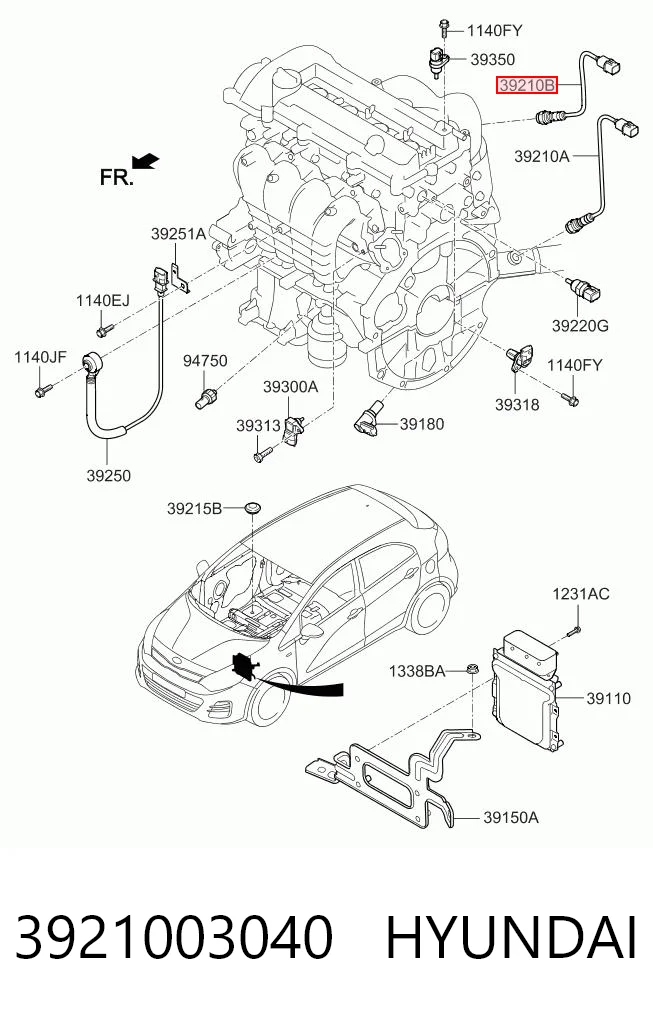 3921003040 Hyundai/Kia Sensor de oxígeno previo al catalizador
