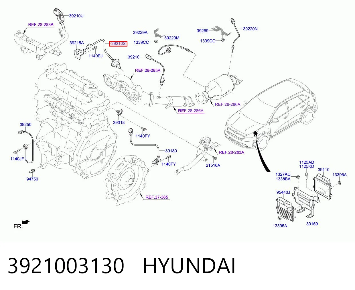 3921003130 Hyundai/Kia Sensor de oxígeno previo al catalizador