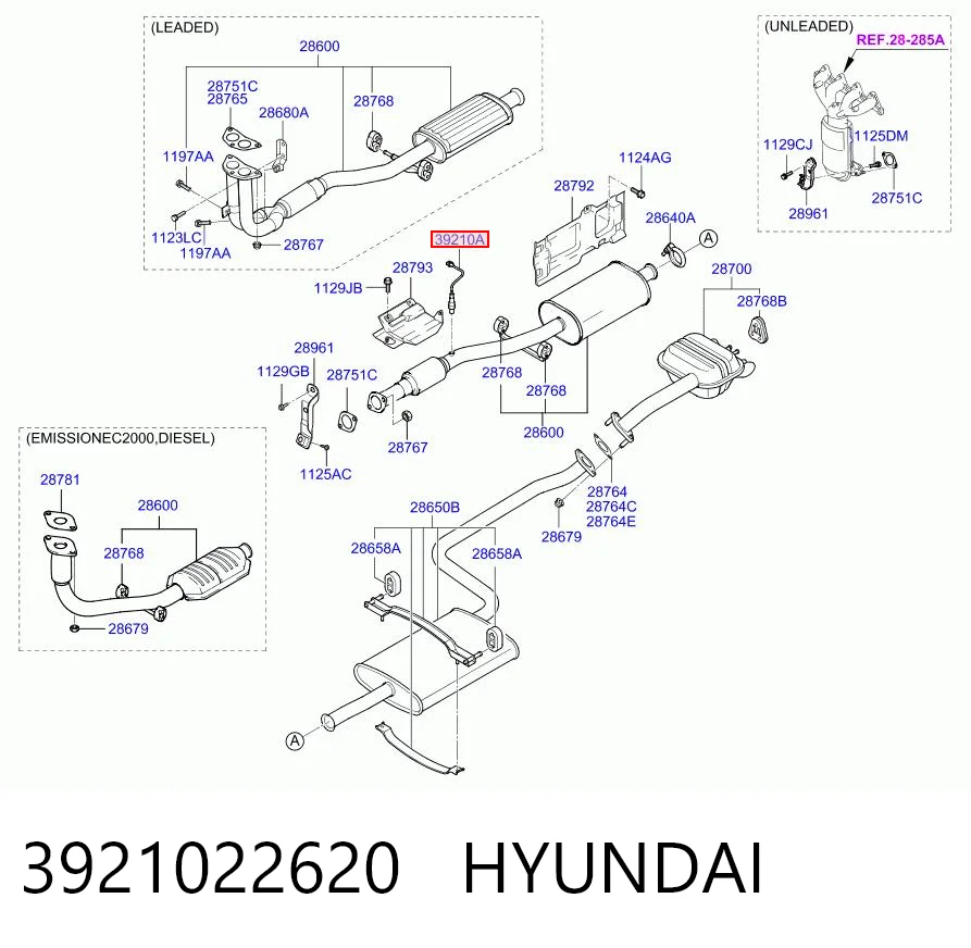 3921022620 Hyundai/Kia Sonda lambda de oxígeno posterior al catalizador