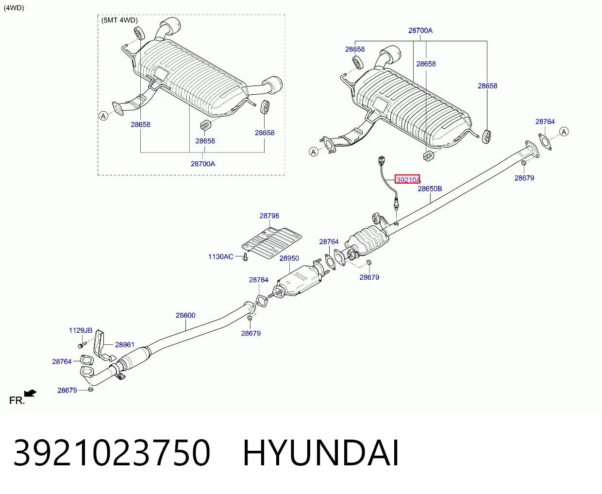 3921023750 Hyundai/Kia Sonda lambda de oxígeno posterior al catalizador