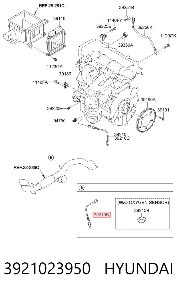 3921023950 Hyundai/Kia Sonda lambda de oxígeno posterior al catalizador