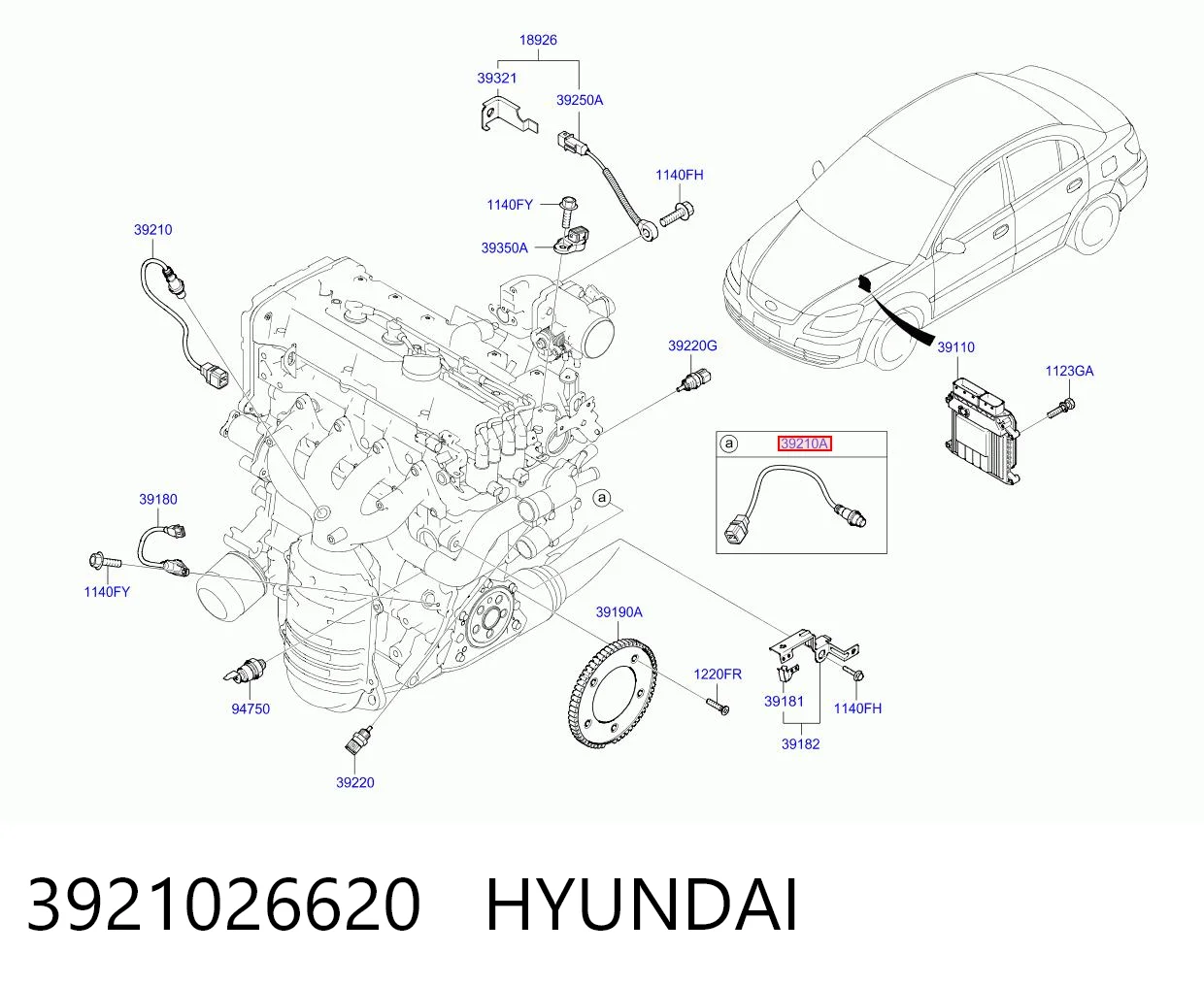 3921026620 Hyundai/Kia Sonda lambda de oxígeno posterior al catalizador