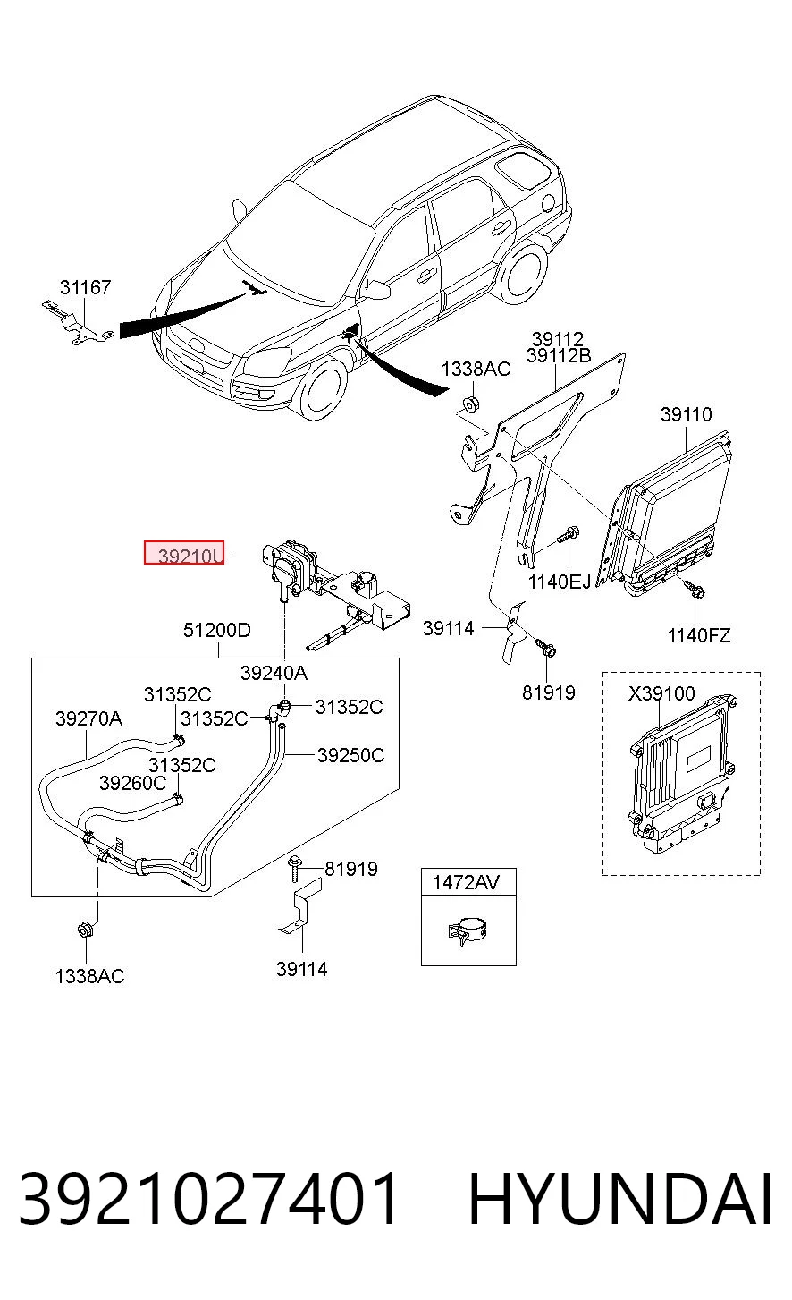 3921027401 Hyundai/Kia Sensor de presion de escape
