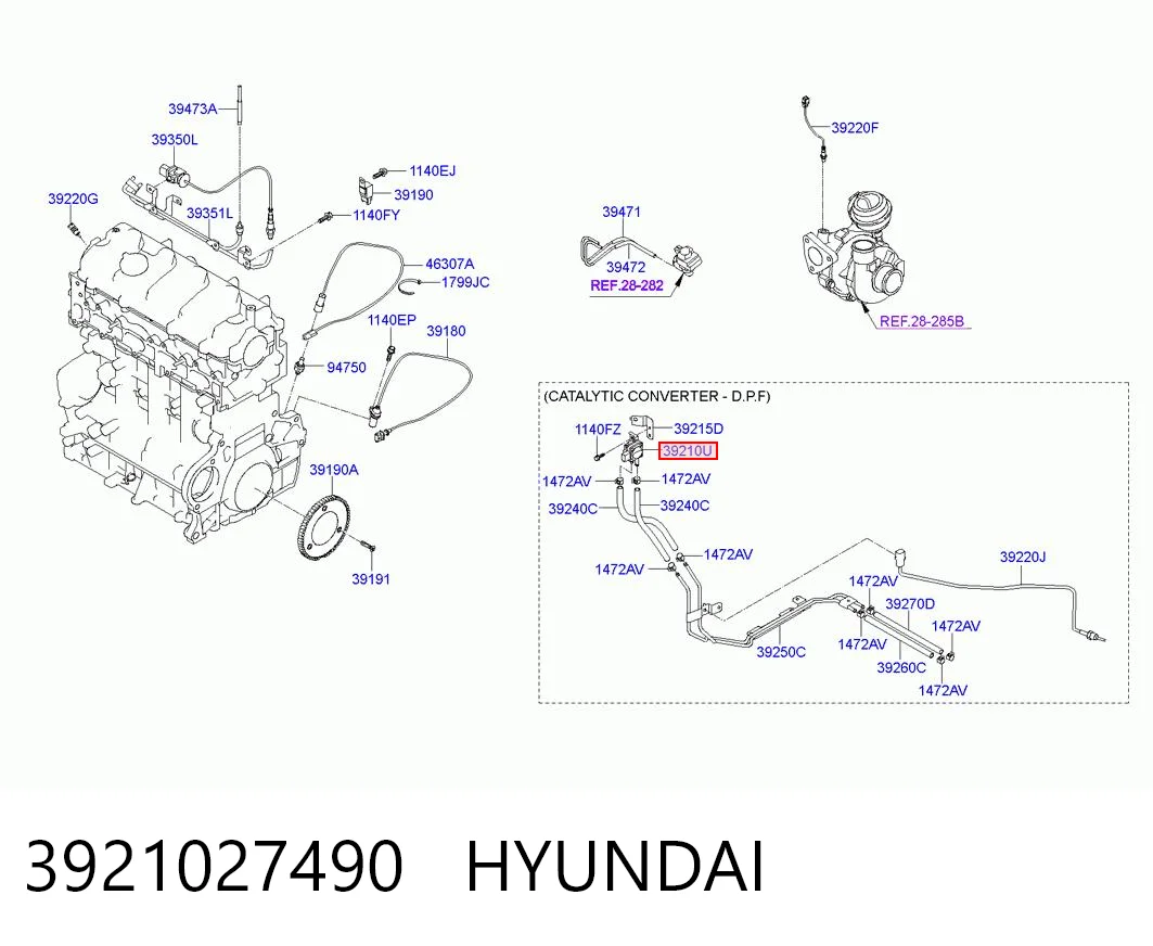 3921027490 Hyundai/Kia Sensor, presión gas de escape
