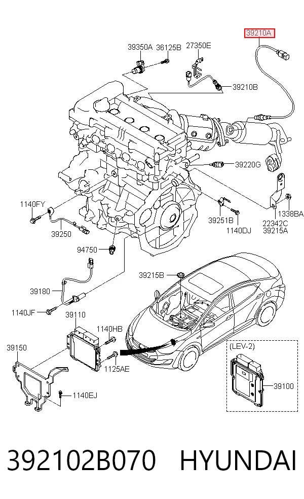 392102B070 Hyundai/Kia Sonda lambda de oxígeno posterior al catalizador