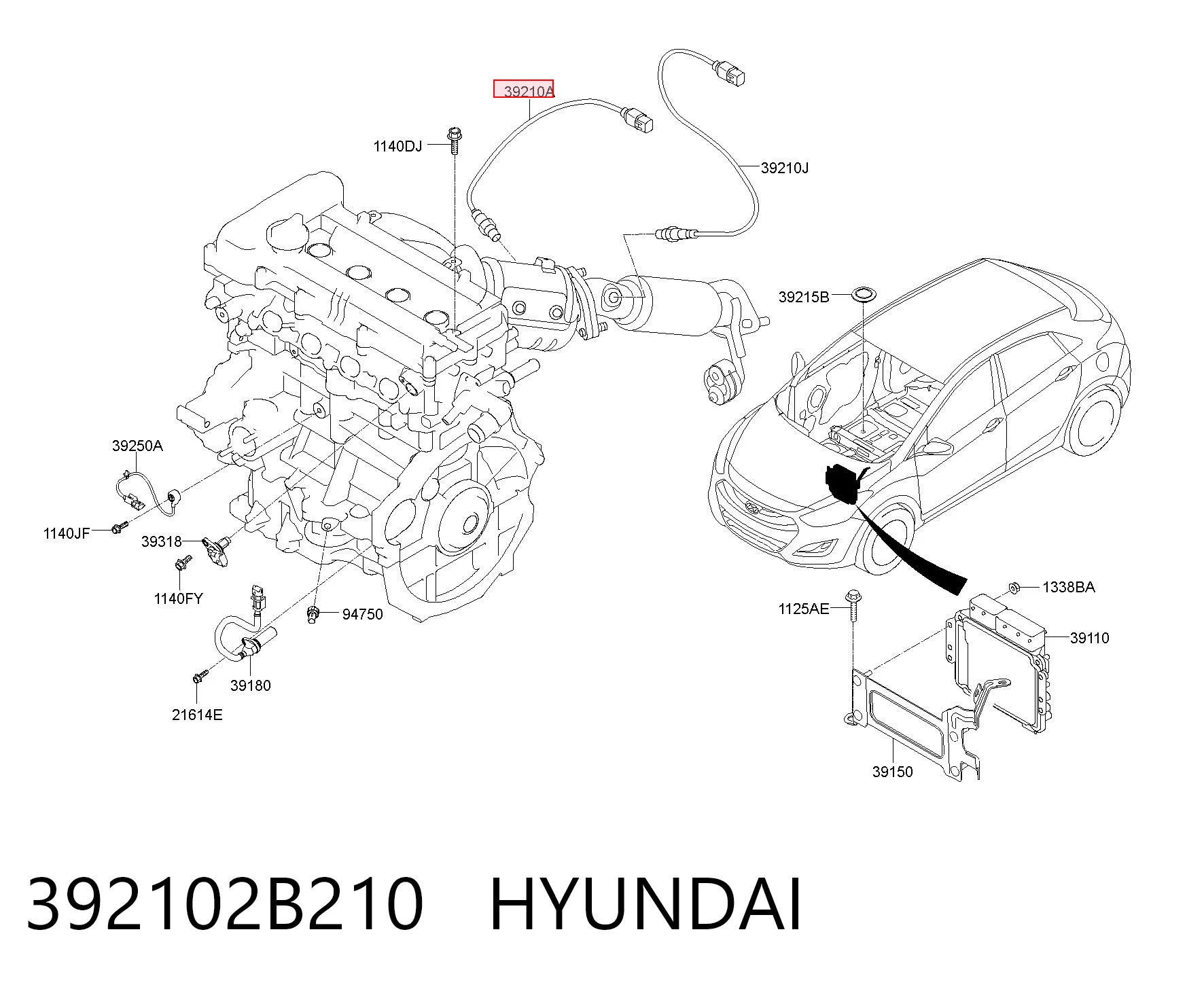 392102B210 Hyundai/Kia Sensor de oxígeno previo al catalizador