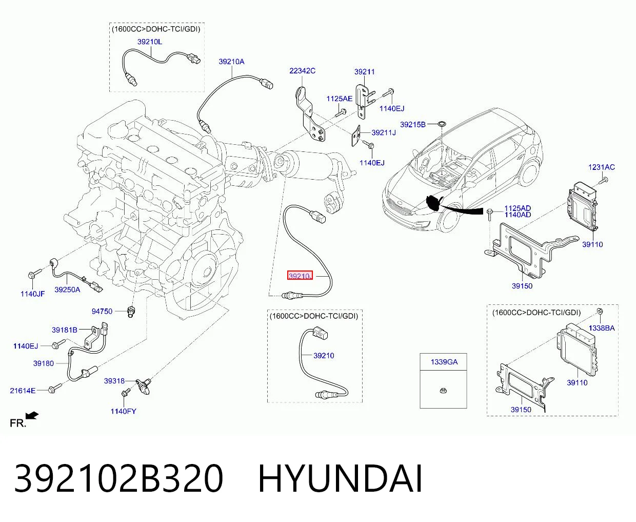 392102B320 Hyundai/Kia Sonda lambda de oxígeno posterior al catalizador