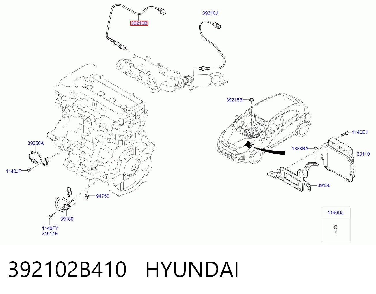 392102B410 Hyundai/Kia Sensor de oxígeno previo al catalizador