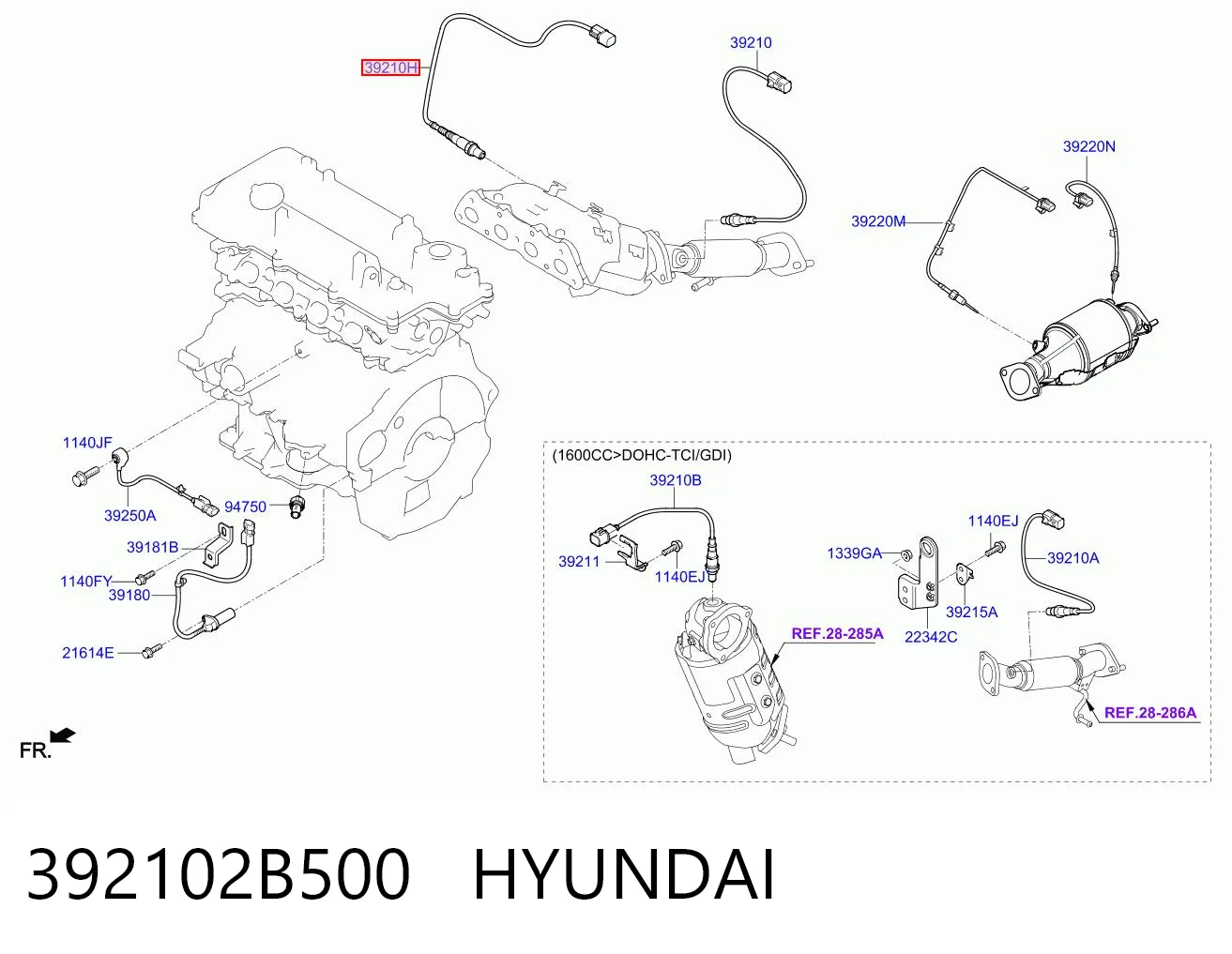 392102B500 Hyundai/Kia Sensor de oxígeno previo al catalizador