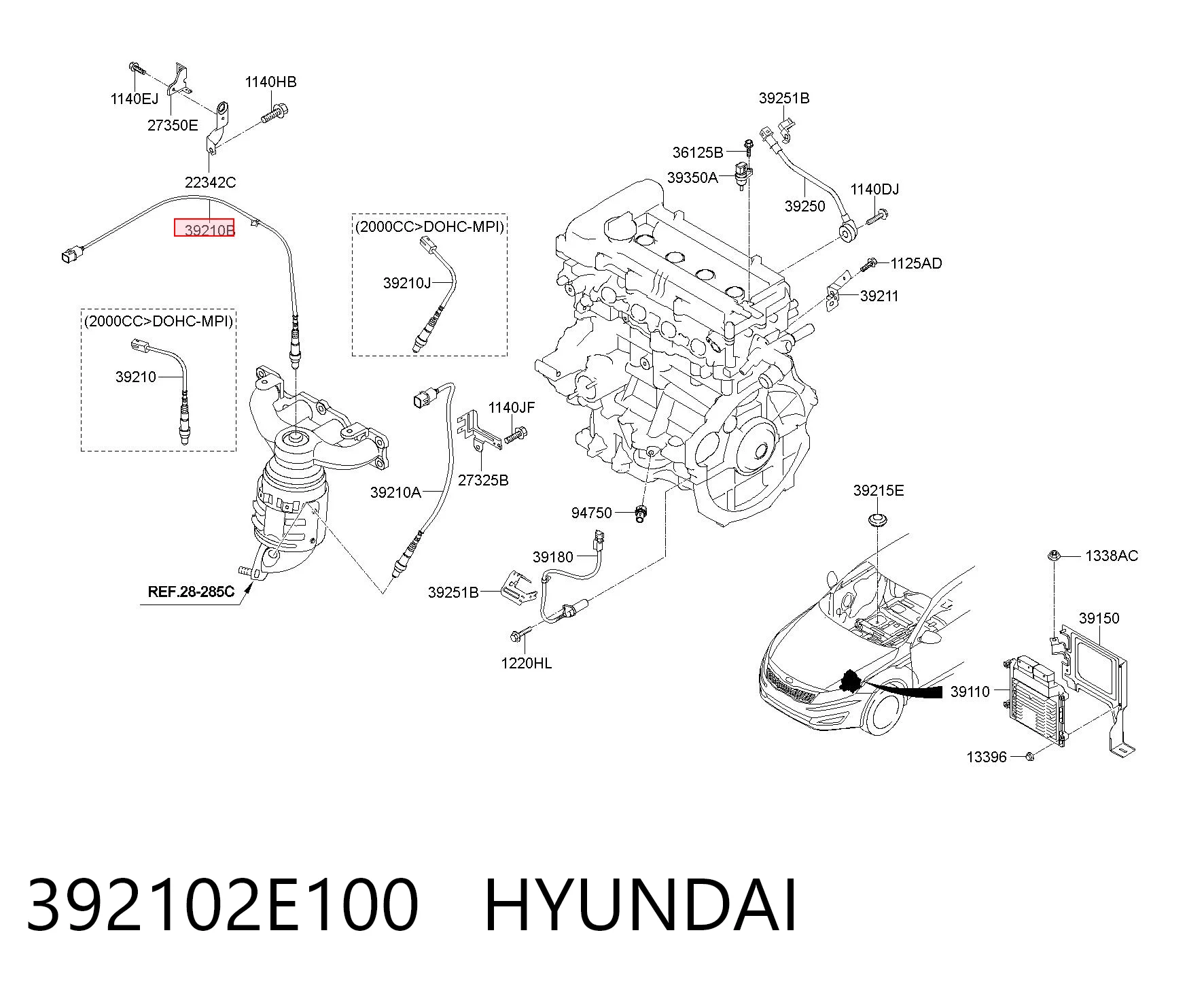 392102E100 Hyundai/Kia Sensor de oxígeno previo al catalizador