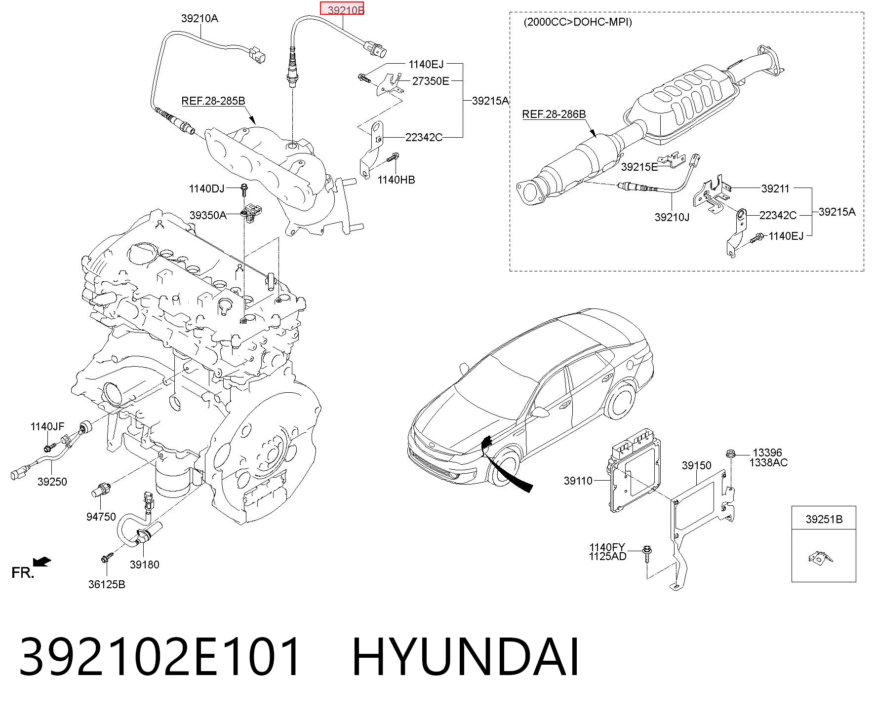 392102E101 Hyundai/Kia Sensor de oxígeno previo al catalizador
