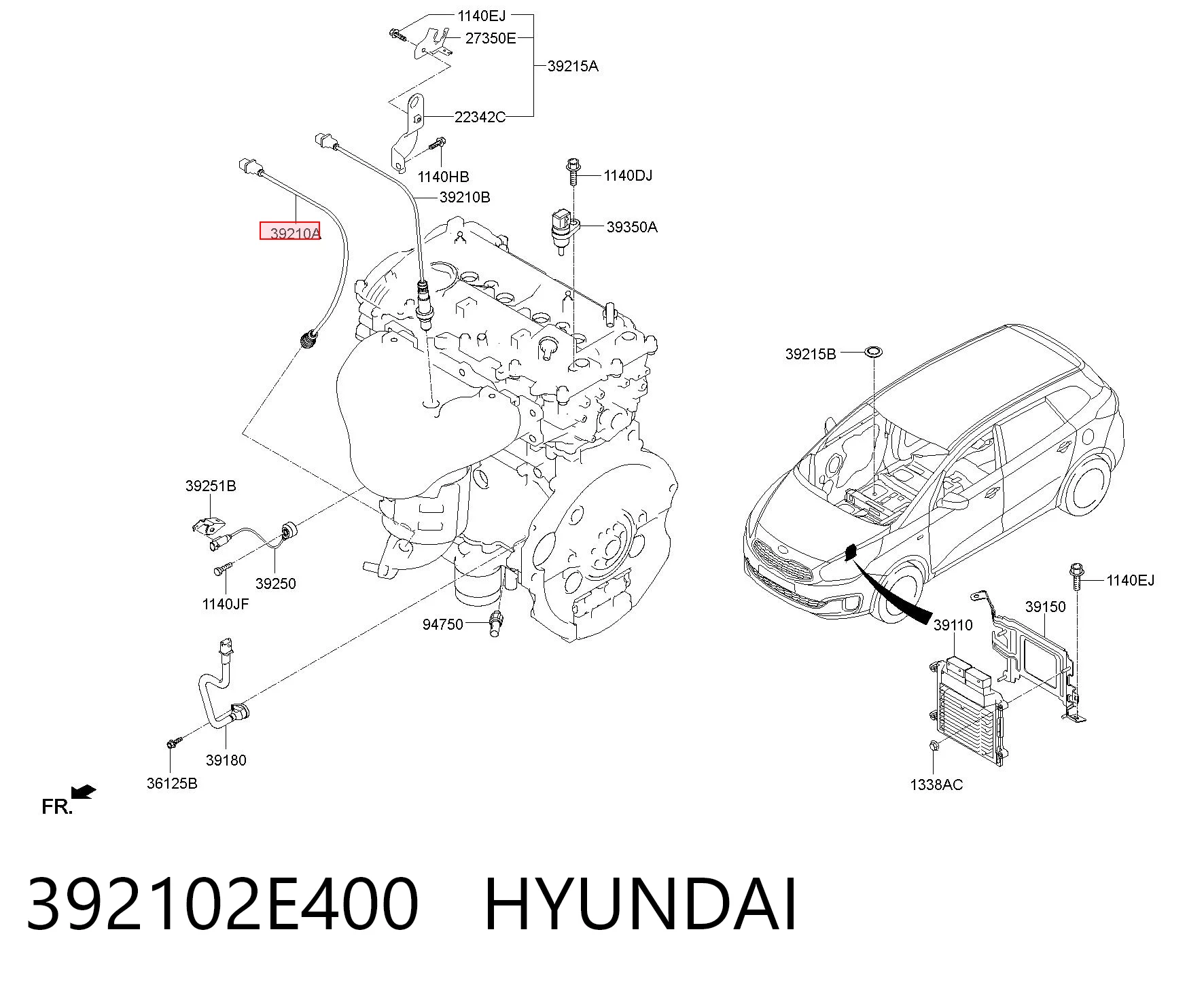 392102E400 Hyundai/Kia Sonda lambda de oxígeno posterior al catalizador