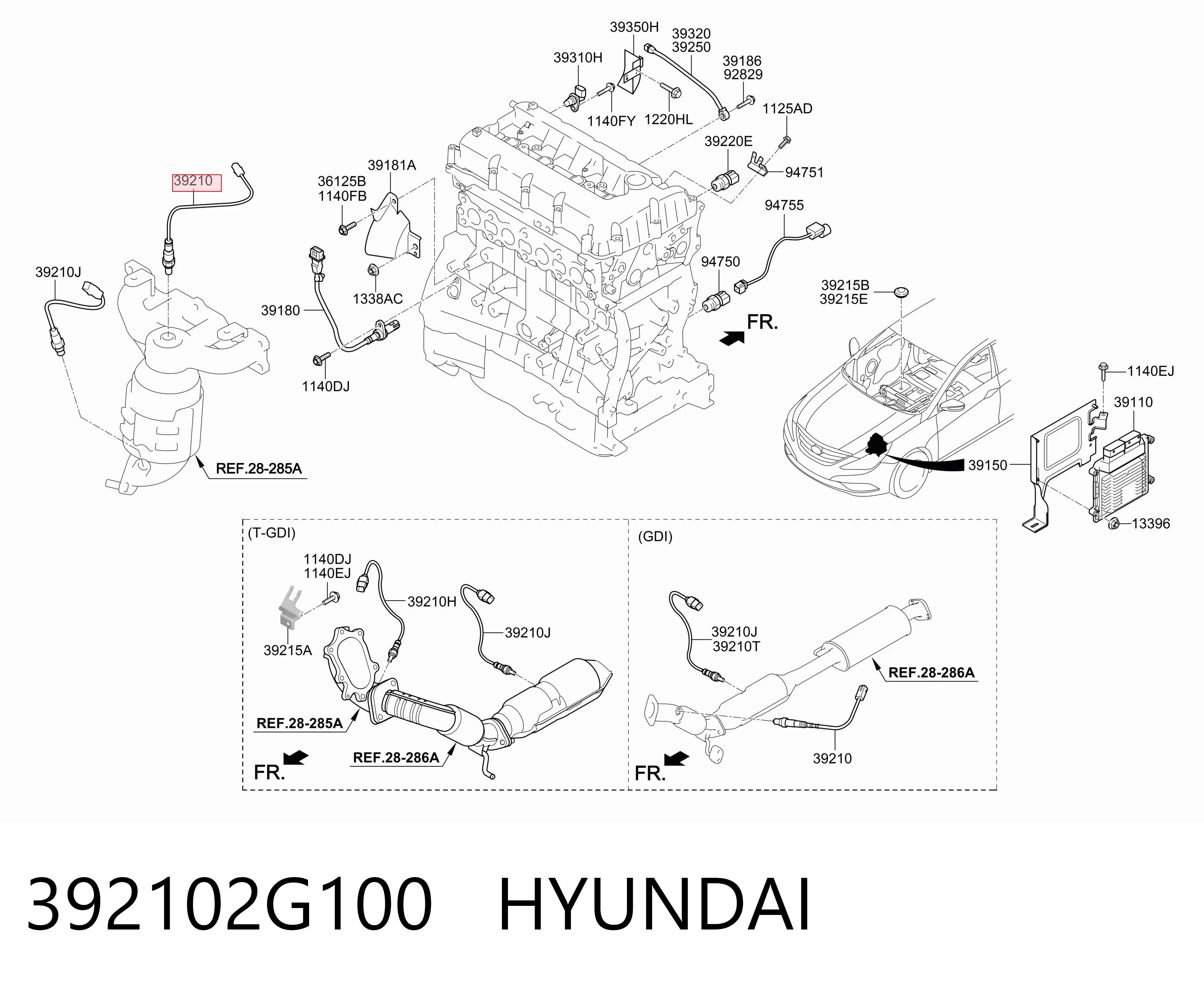 392102G100 Hyundai/Kia Sensor de oxígeno previo al catalizador