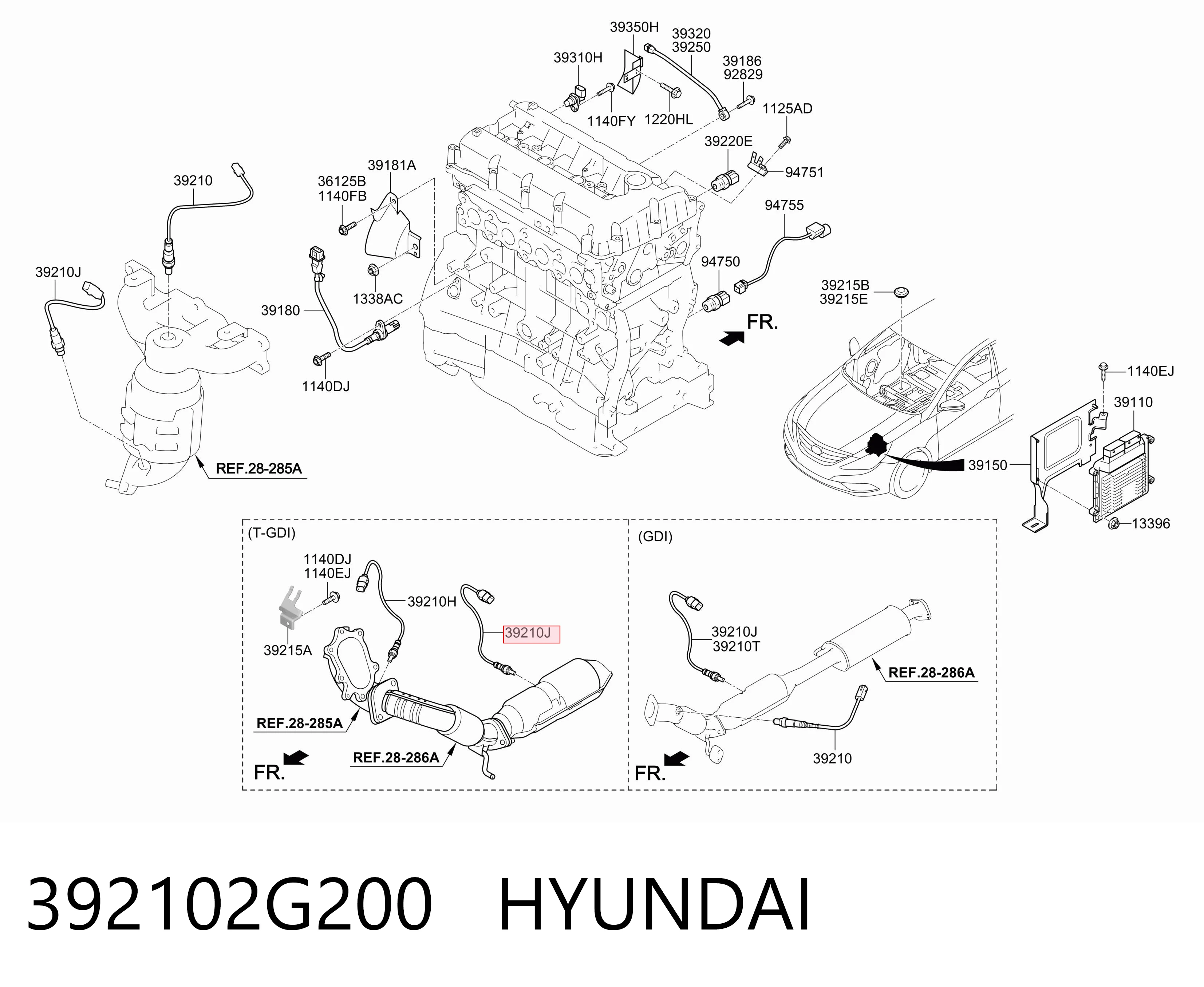 392102G200 Hyundai/Kia Sonda lambda de oxígeno posterior al catalizador