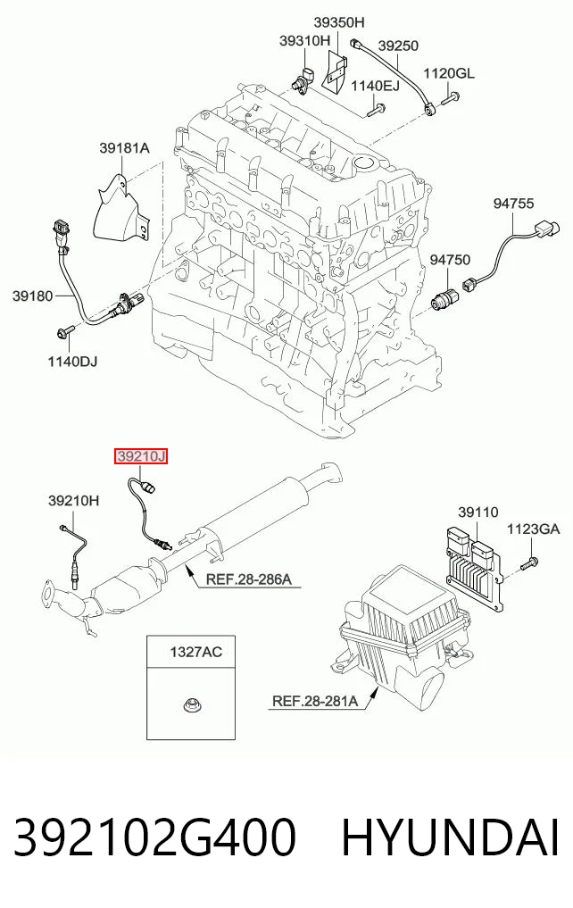 392102G400 Hyundai/Kia Sonda lambda de oxígeno posterior al catalizador