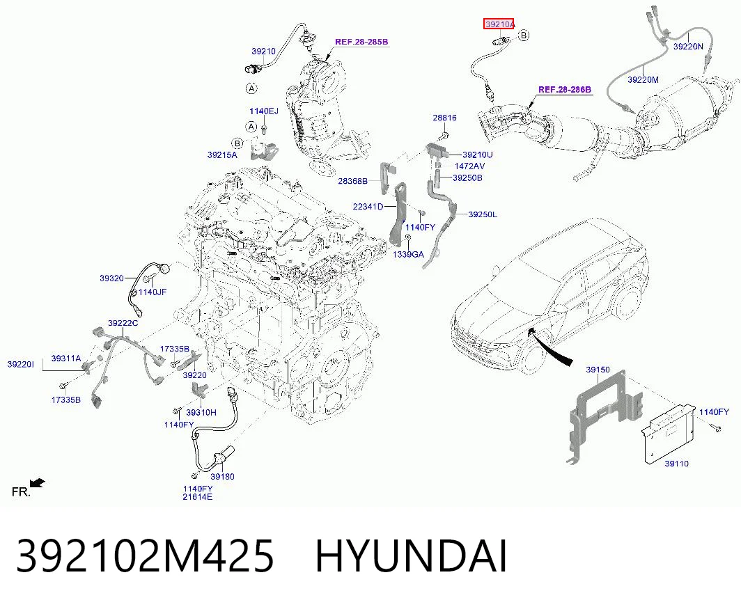 392102M425 Hyundai/Kia Sonda lambda de oxígeno posterior al catalizador