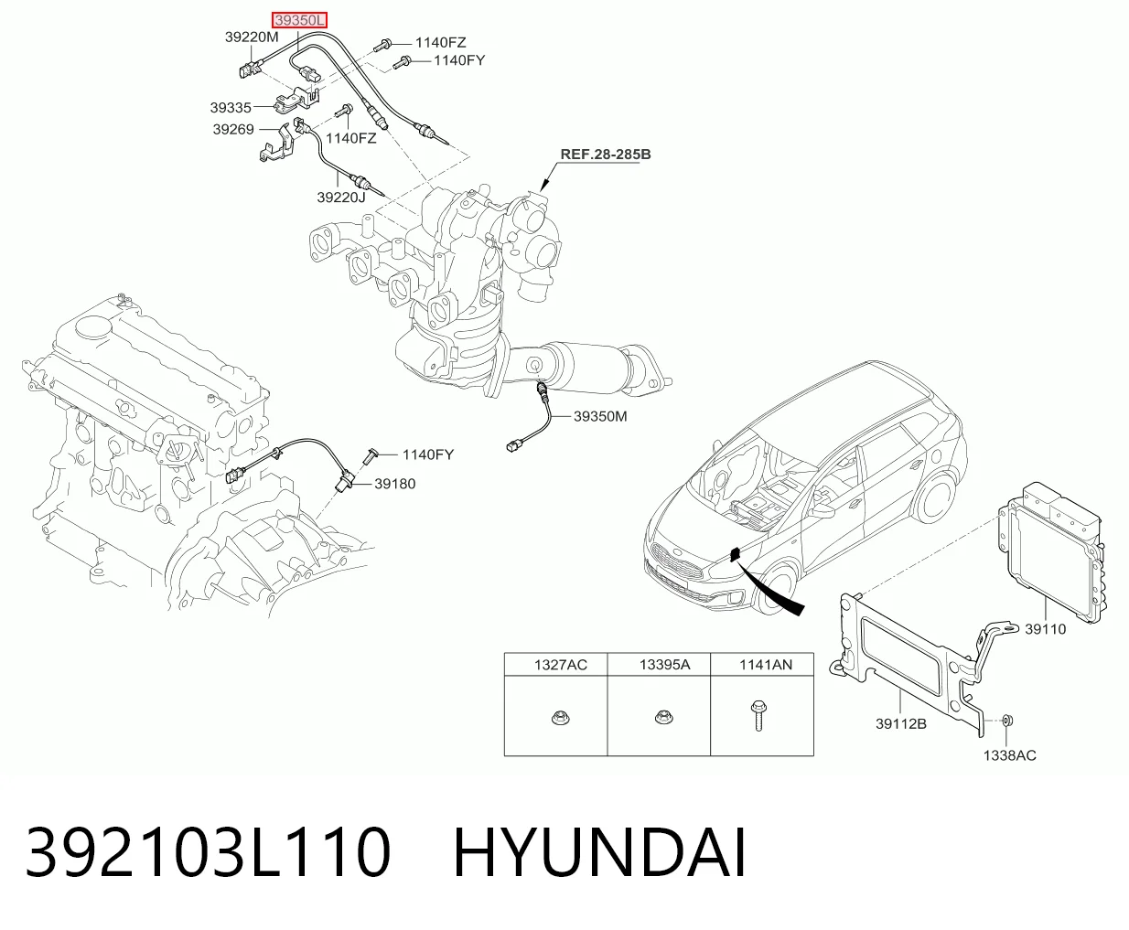 392103L110 Hyundai/Kia Sensor de oxígeno previo al catalizador