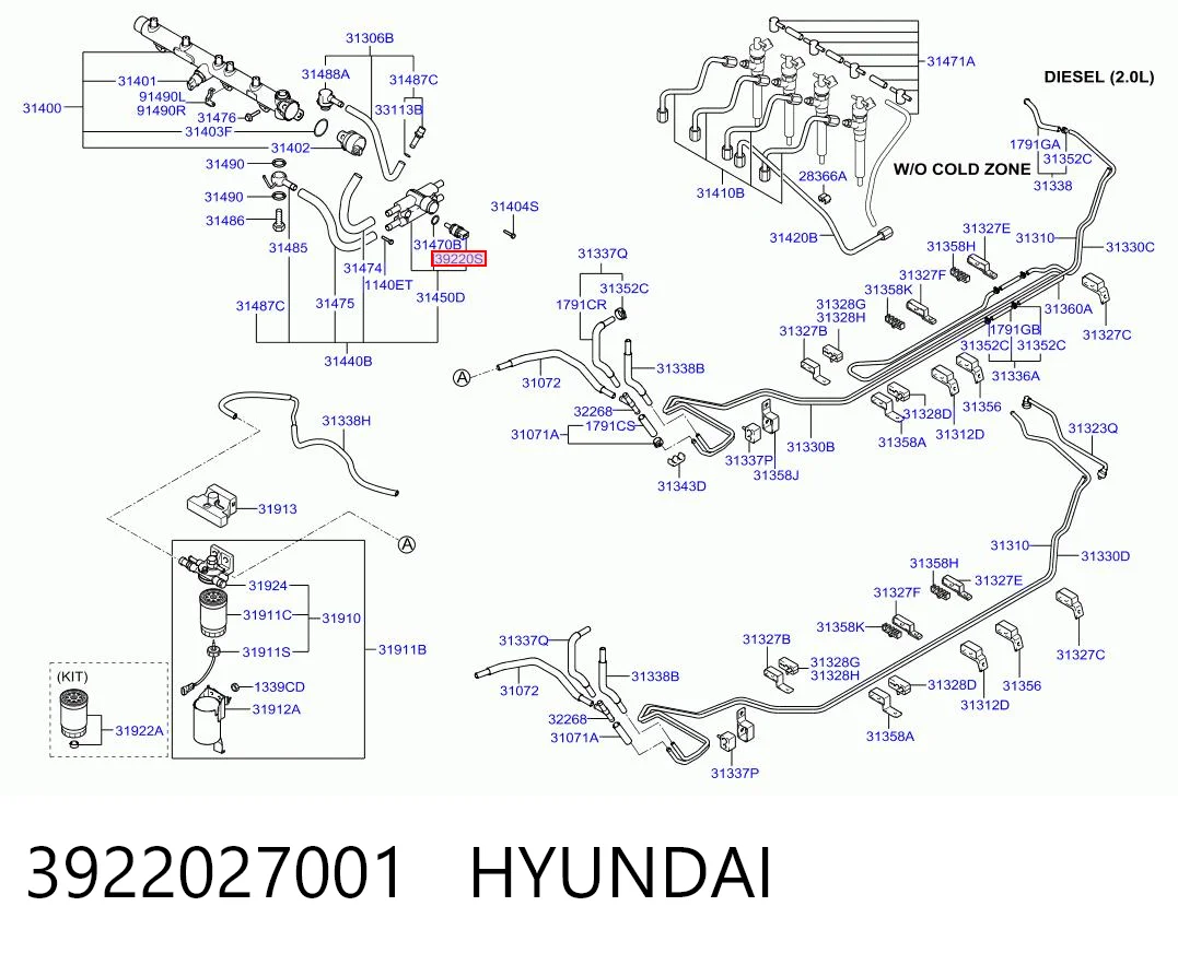 3922027001 Hyundai/Kia Sensor de temperatura de combustible