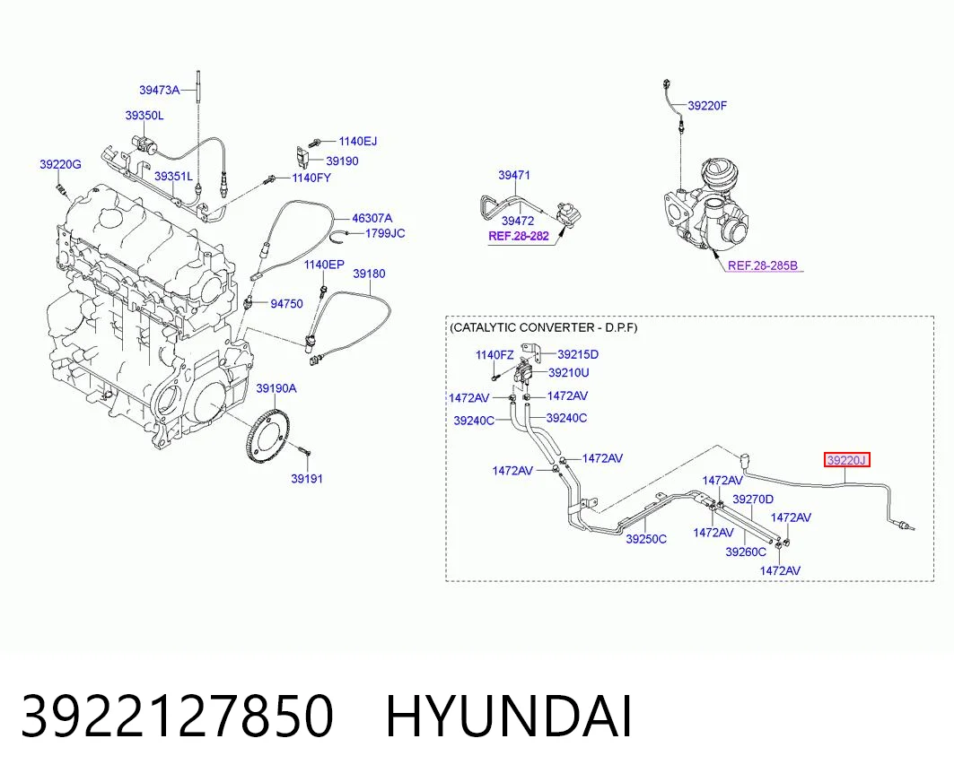 Sensor de temperatura de gases de escape después del filtro de partículas 3922127850 HYUNDAI