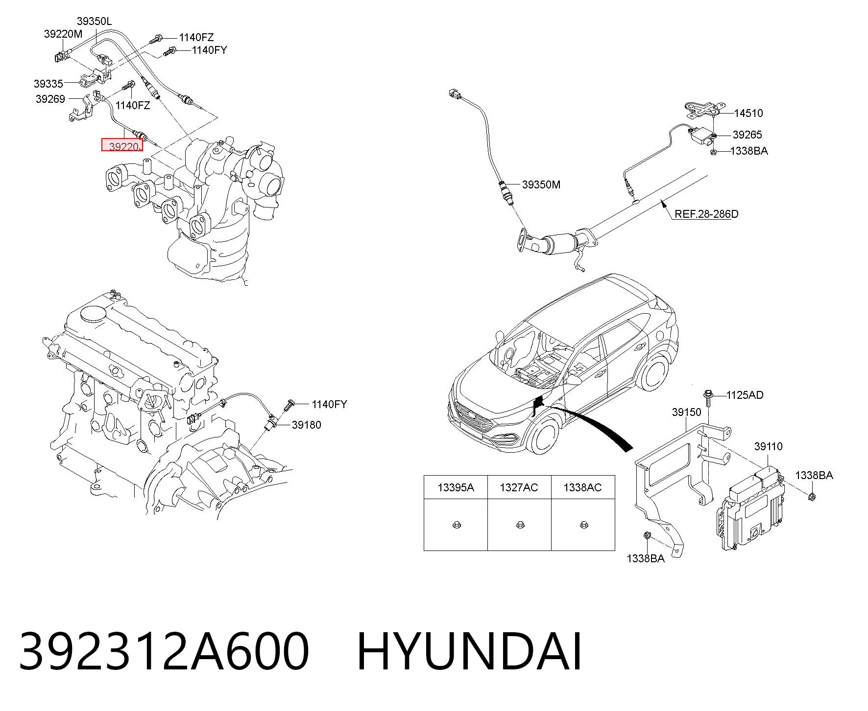 392312A600 Hyundai/Kia Sensor de temperatura de gases de escape antes de la turbina