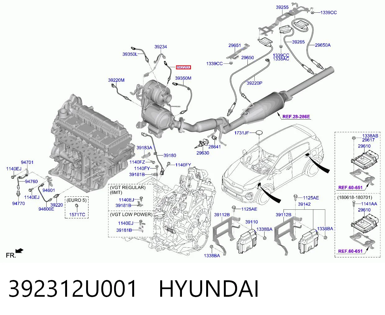 392312U001 Hyundai/Kia Sensor de temperatura de gases de escape en catalizador