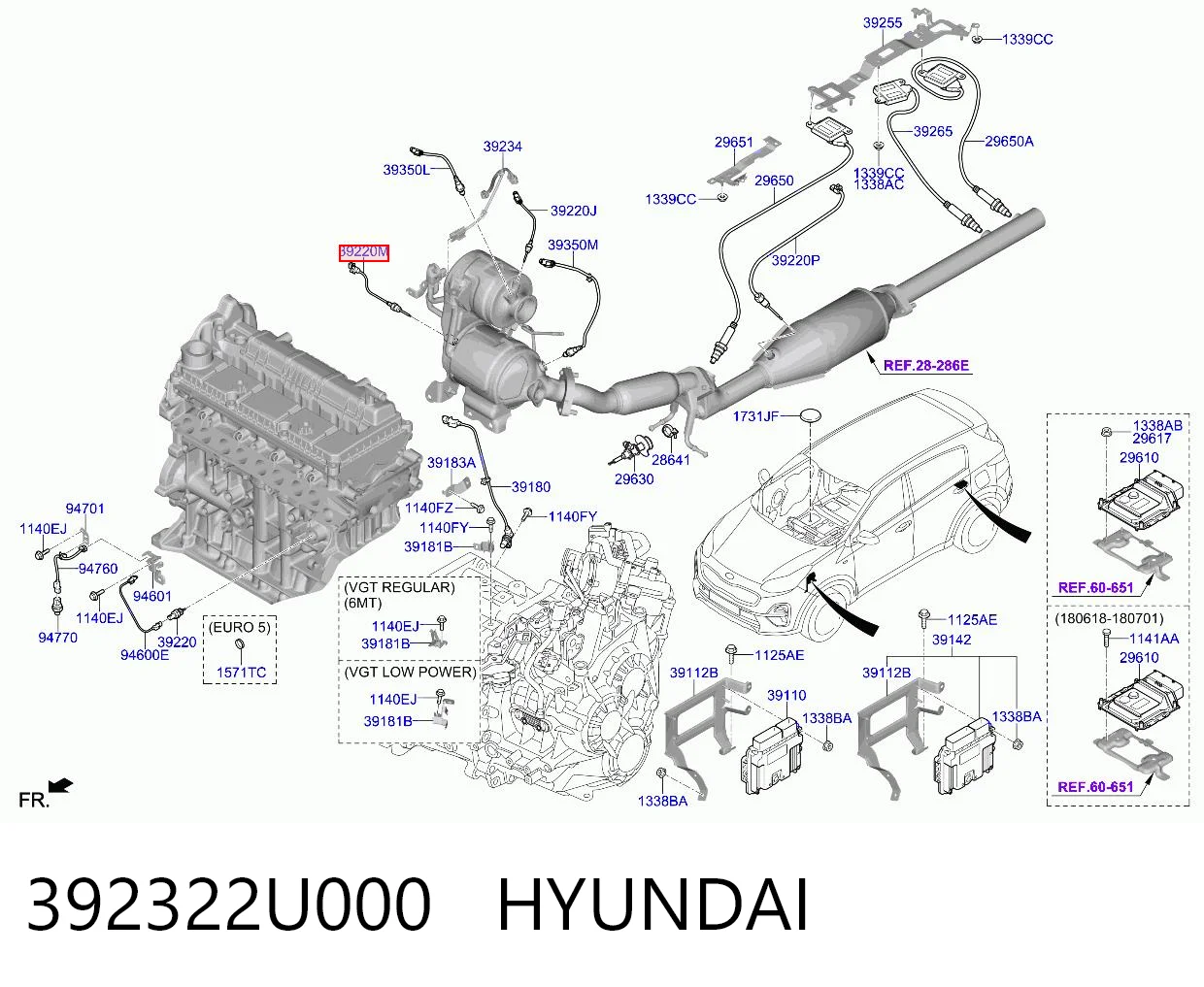 392322U000 Hyundai/Kia Sensor de temperatura de gases de escape antes del filtro de partículas