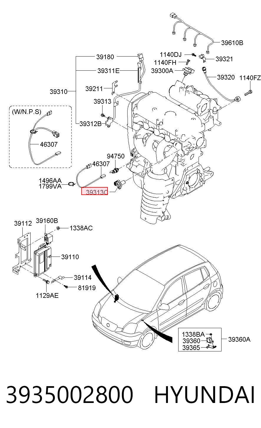 3935002800 Hyundai/Kia Sensor posición arbol de levas