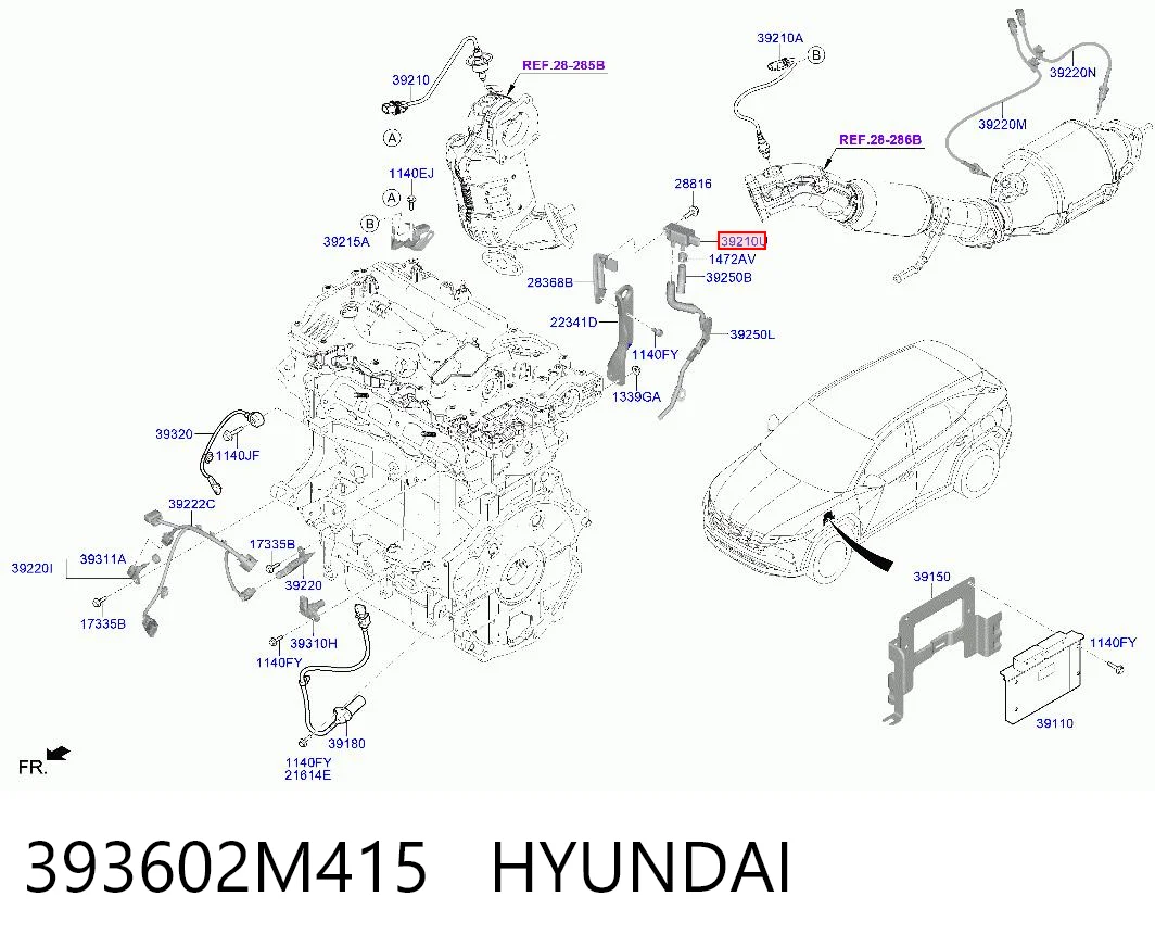 393602M415 Hyundai/Kia Sensor, presión gas de escape
