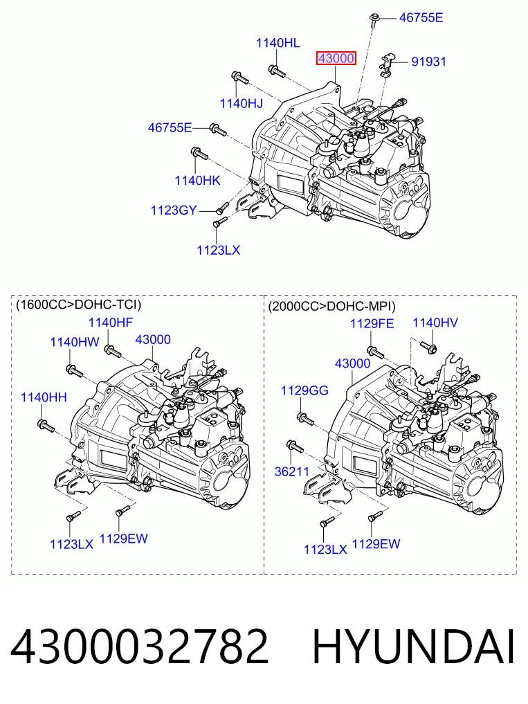 Caja de cambios manual completa 4300032782 HYUNDAI