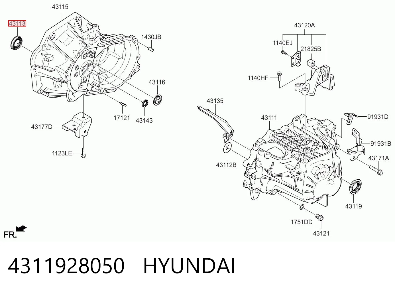 Retén del semieje delantero derecho 4311928050 HYUNDAI