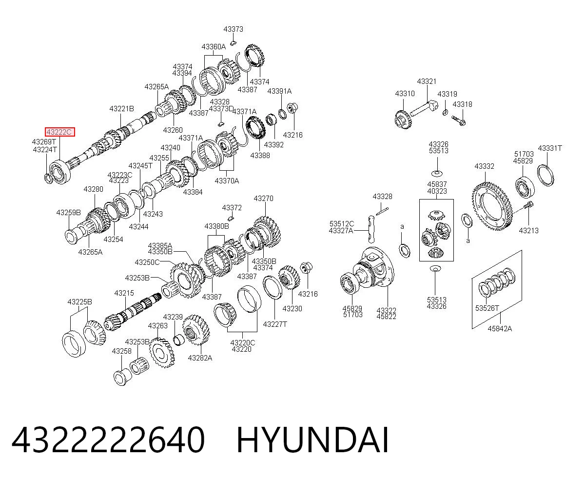 4322222640 Hyundai/Kia Cojinete del eje de entrada de la caja de engranajes