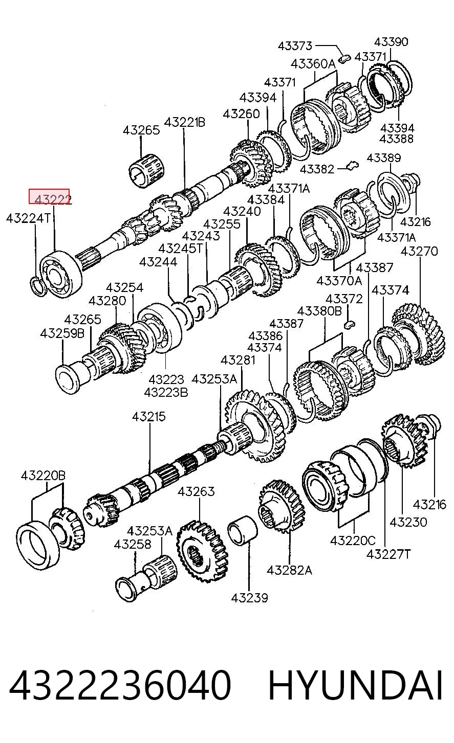 4322236040 Hyundai/Kia Cojinete del eje de entrada de la caja de engranajes