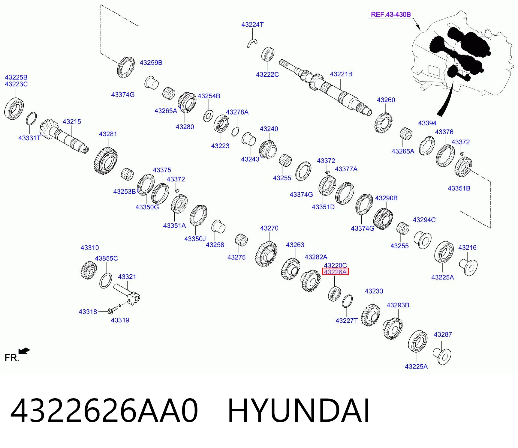 4322626AA0 Hyundai/Kia Cojinete del eje de entrada de la caja de engranajes