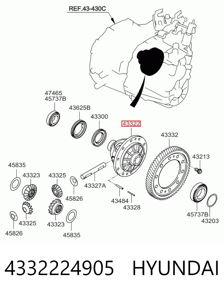 4332224905 Hyundai/Kia Carcasa del diferencial delantero, satélites