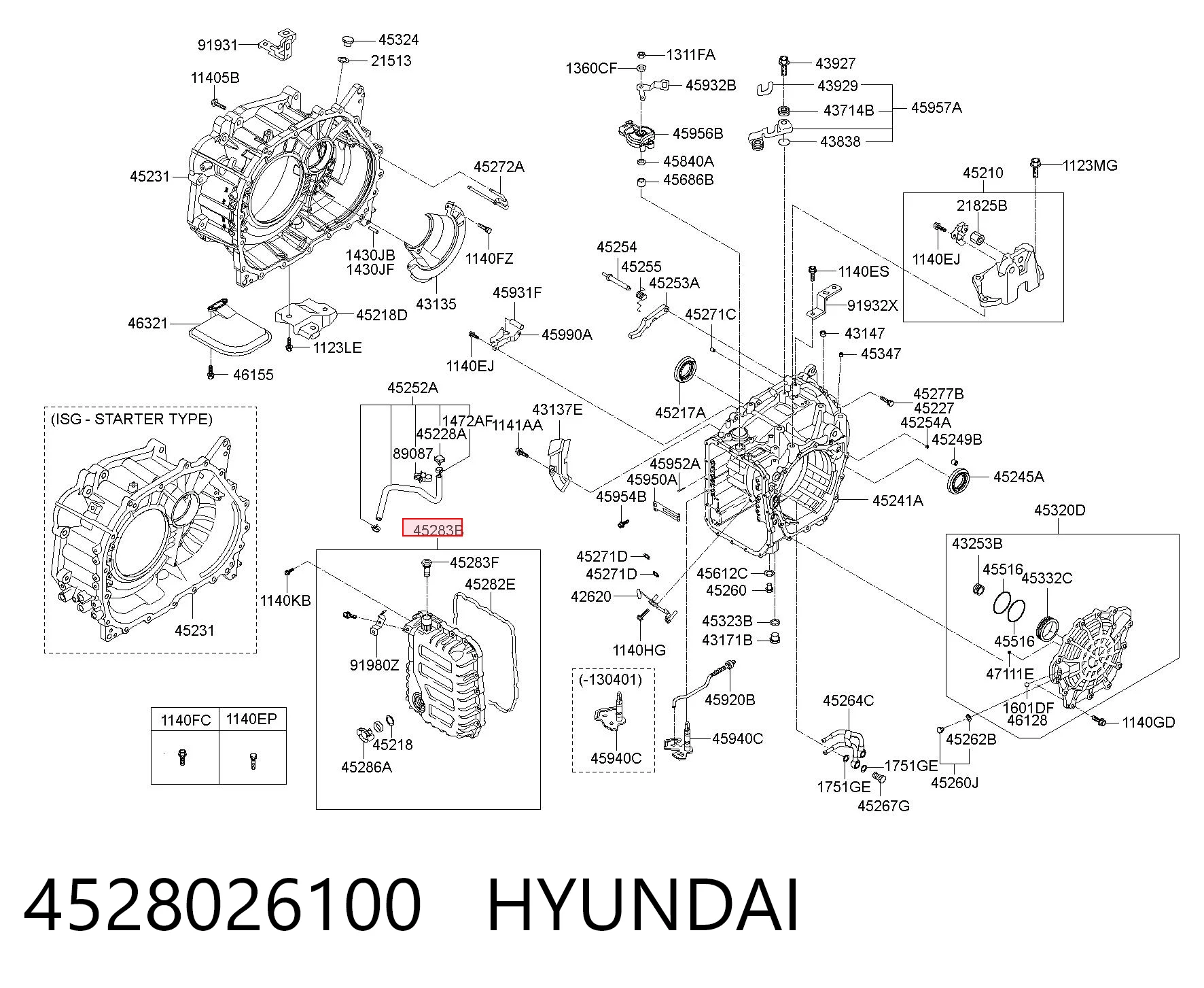 4528026100 Hyundai/Kia Tapa trasera de la caja de cambios