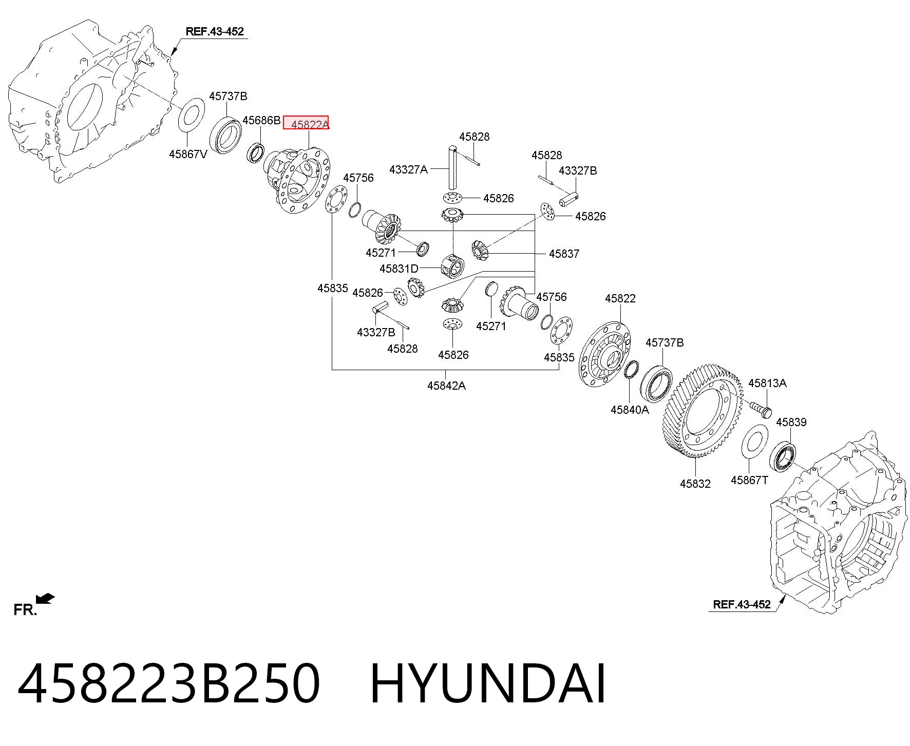 458223B250 Hyundai/Kia Carcasa del diferencial delantero, satélites