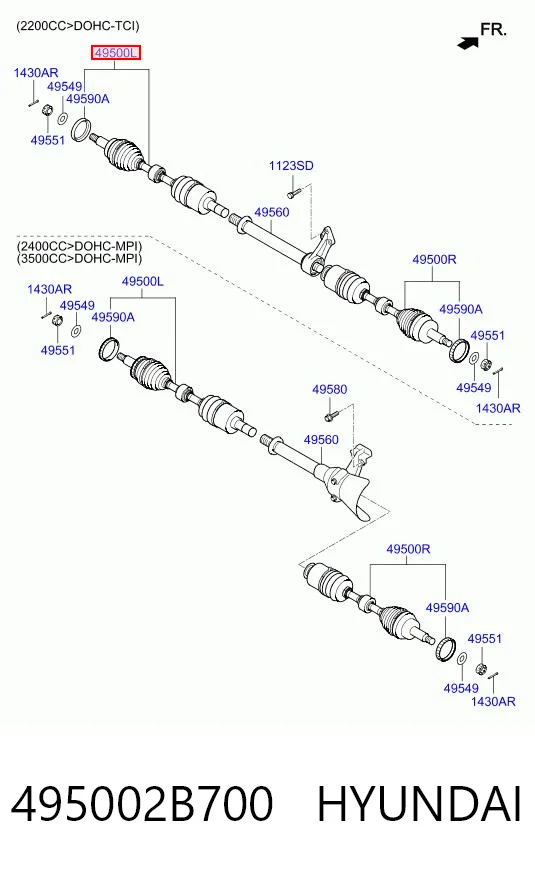 495002B700 Hyundai/Kia Semieje delantero izquierdo