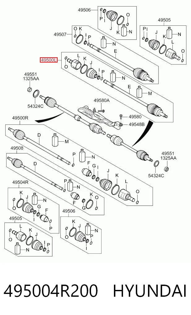 495004R200 Hyundai/Kia Semieje delantero izquierdo