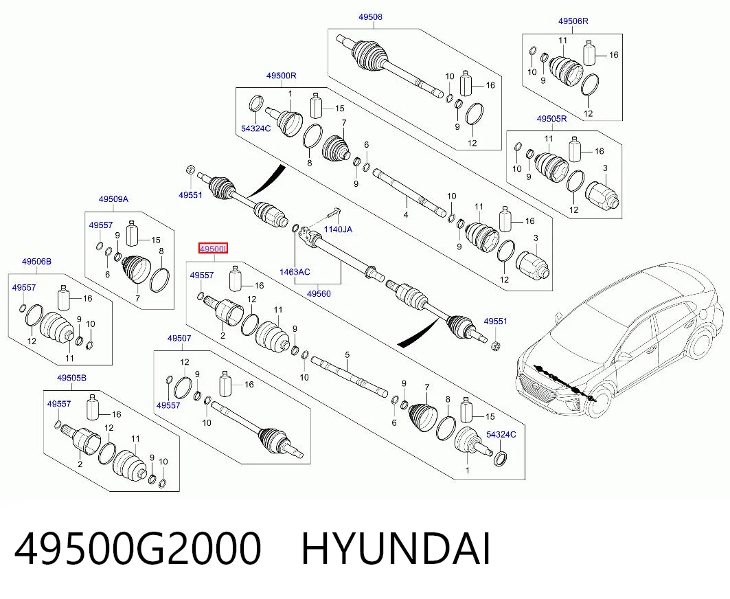 49500G2000 Hyundai/Kia Semieje delantero izquierdo