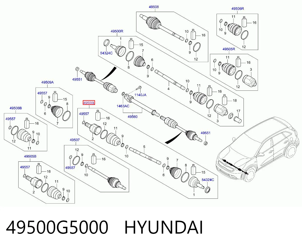 49500G5000 Hyundai/Kia Semieje delantero izquierdo