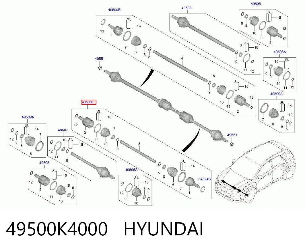 49500K4000 Hyundai/Kia Semieje delantero izquierdo