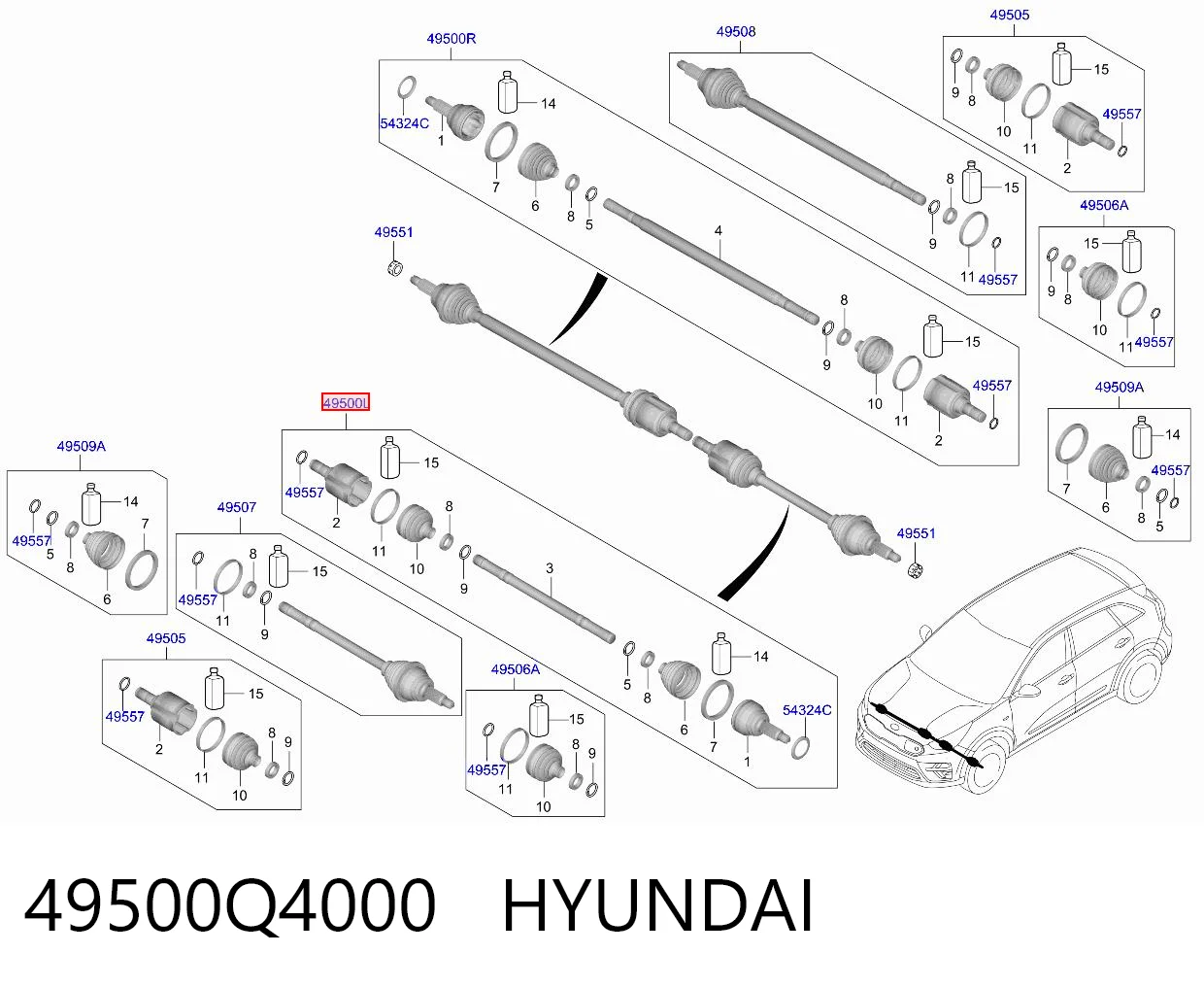 49500Q4000 Hyundai/Kia Semieje delantero izquierdo