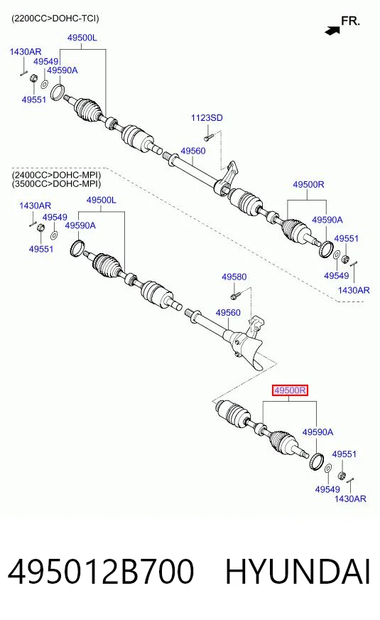 495012B700 Hyundai/Kia Semieje delantero derecho